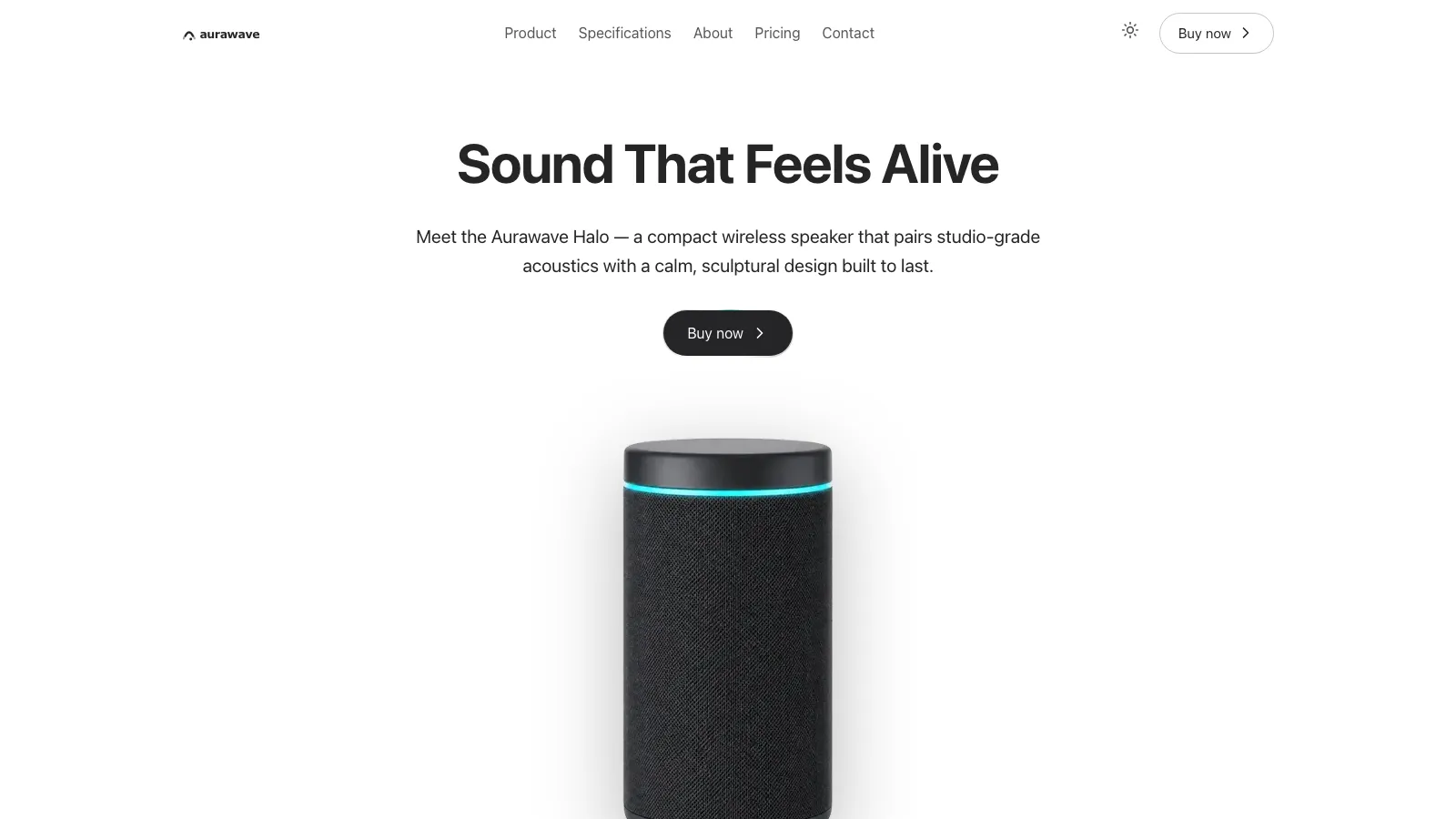 Aurawave hero with the Halo speaker on a white stage