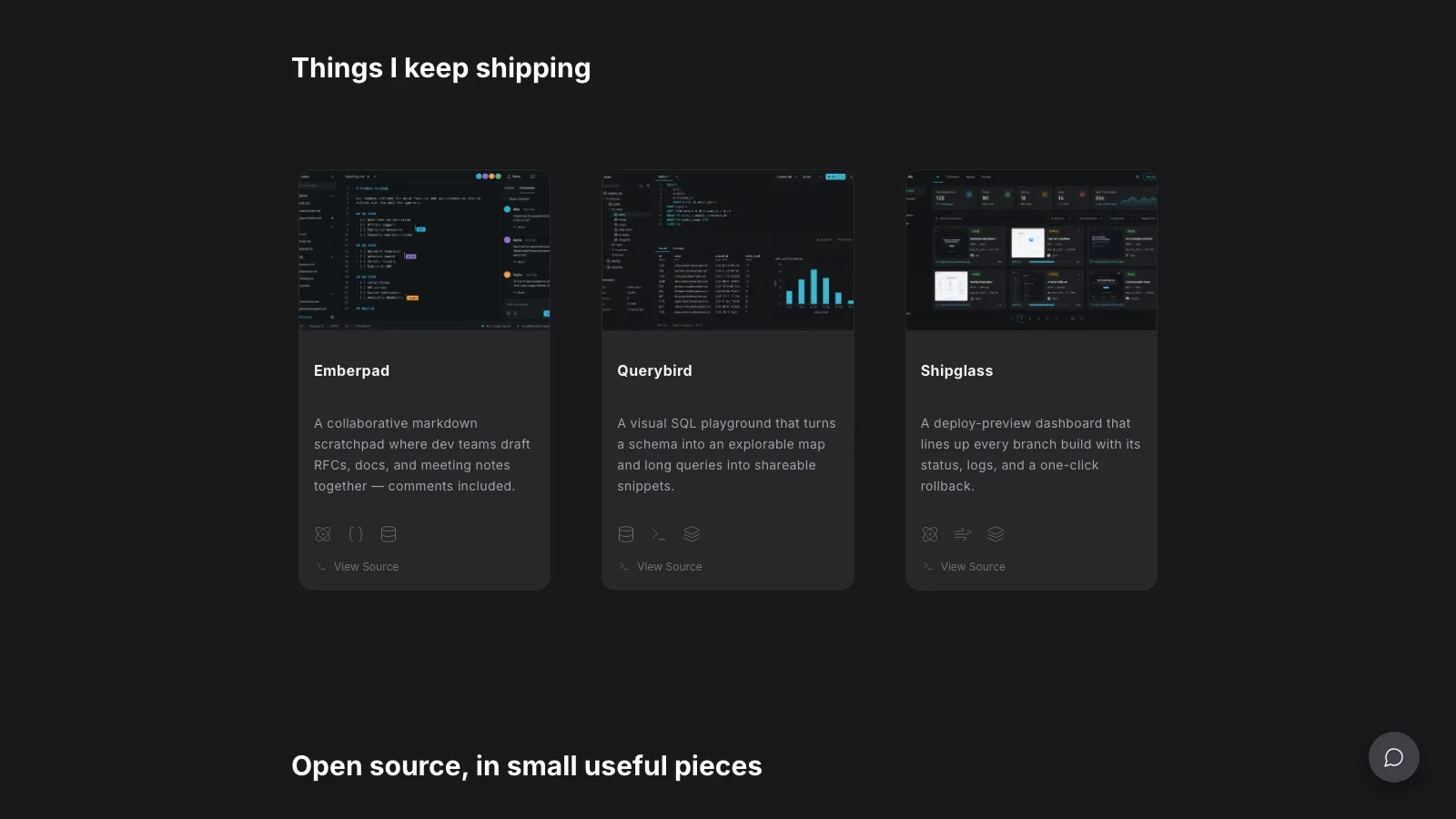 Project cards with embedded screenshots