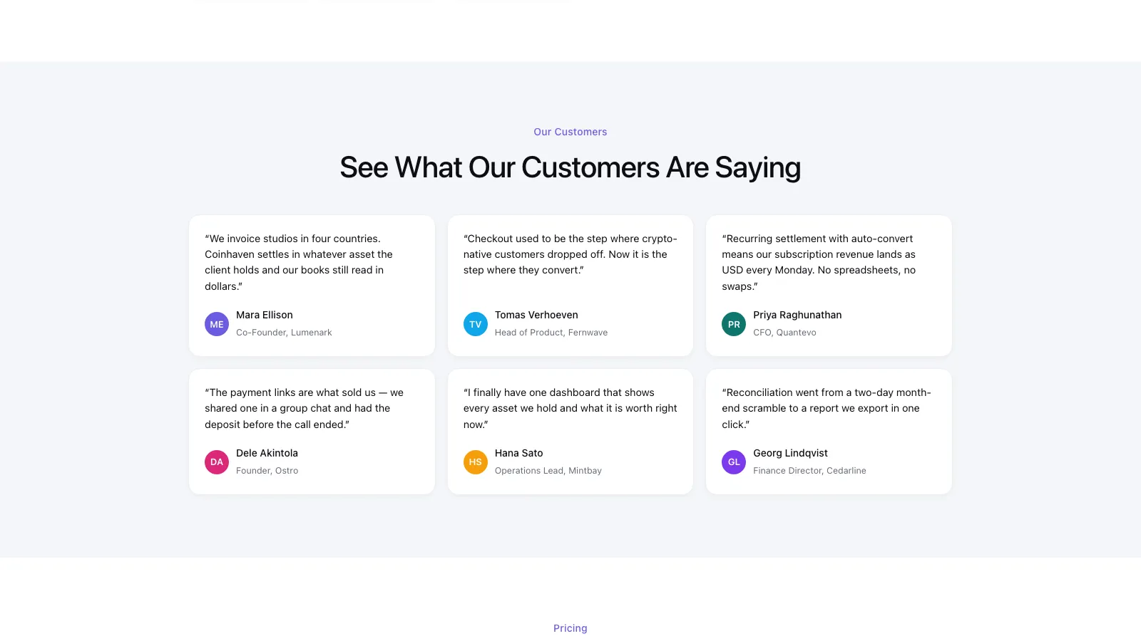Testimonial wall in the coinhaven style