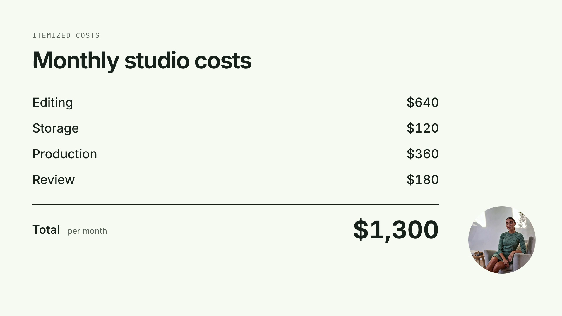 CreatorMotion · Cost Ledger Total result preview