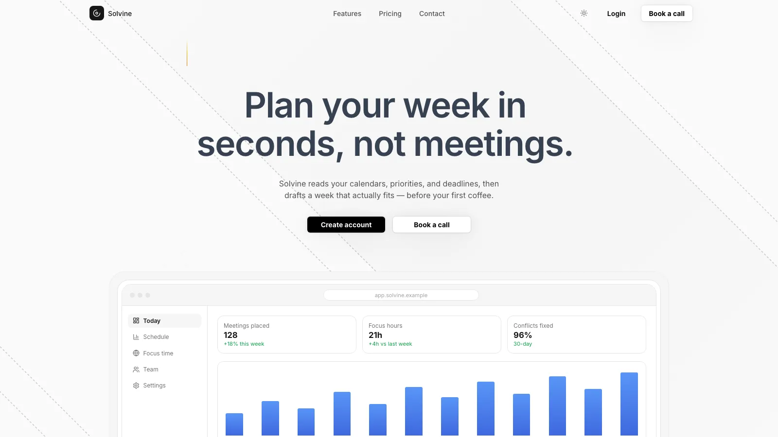 The hero with its word-by-word headline reveal and framed dashboard mockup