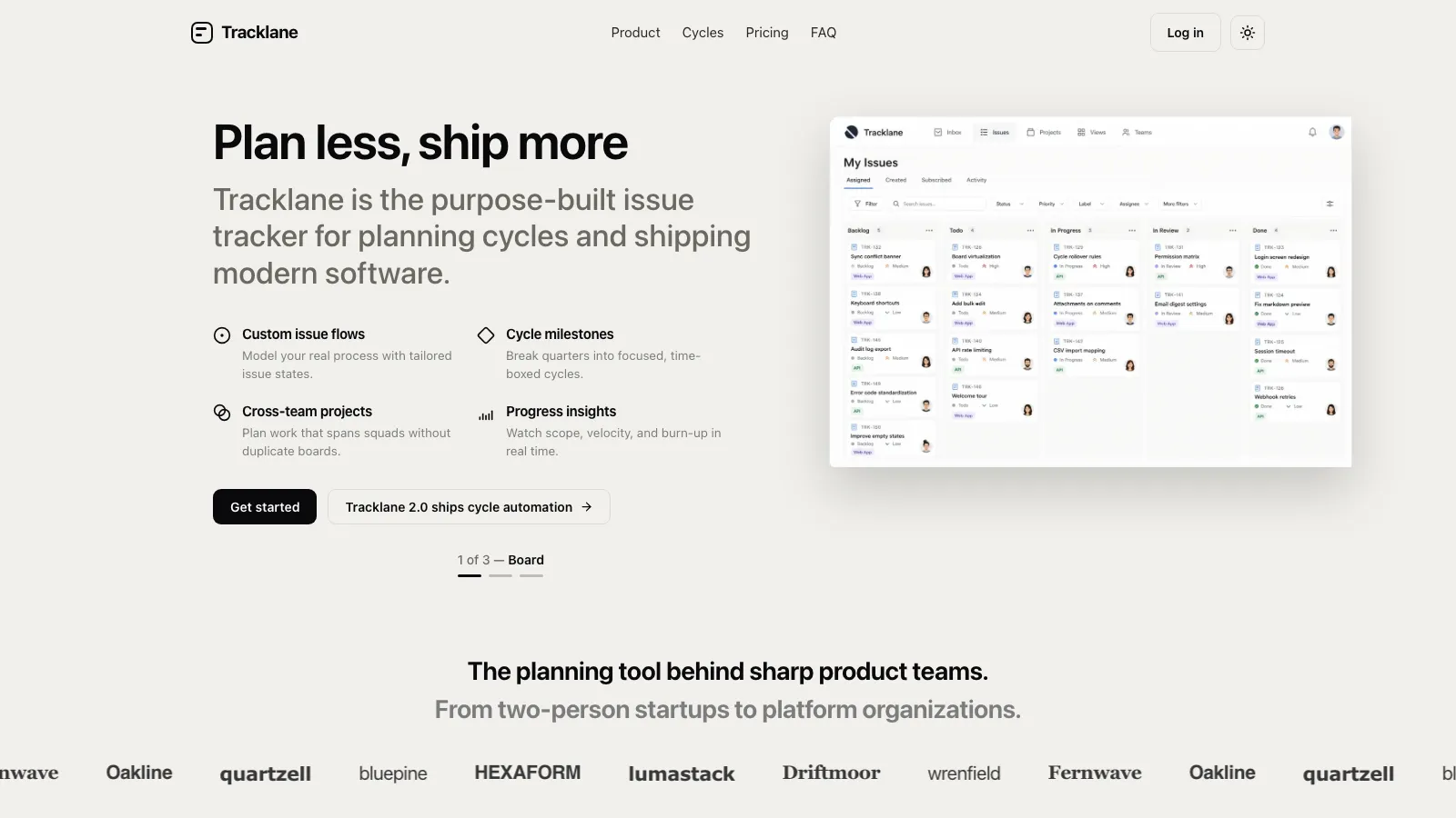 Tracklane Devtool Landing result preview